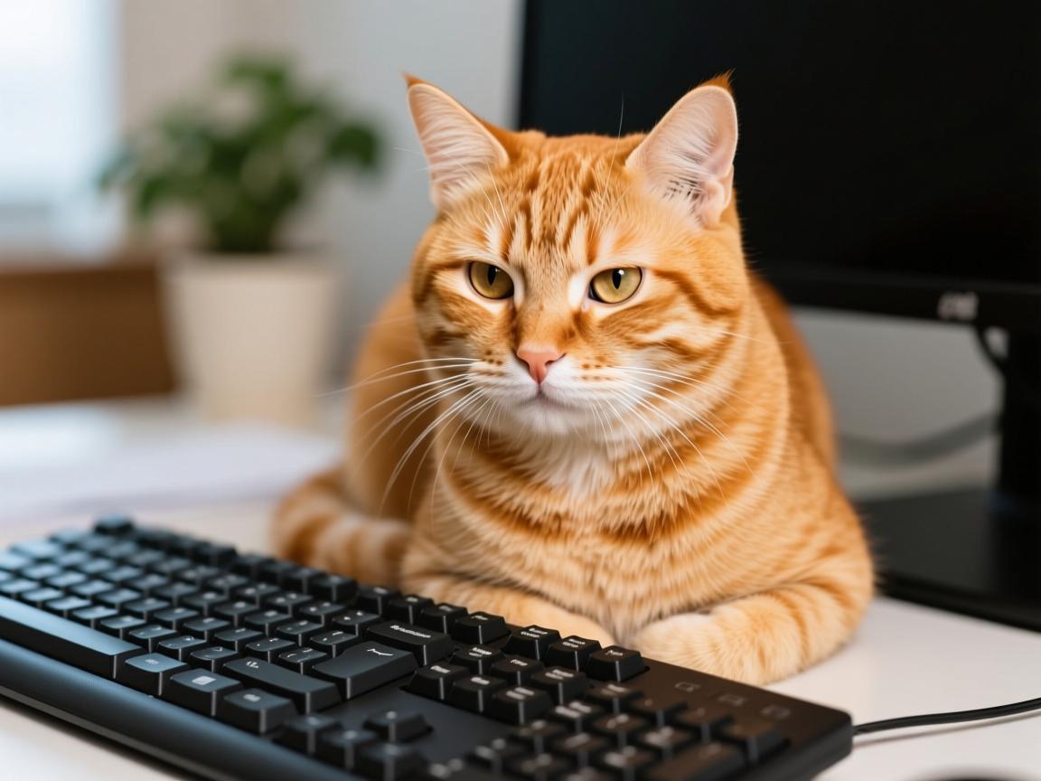 我的猫坐在键盘上，一脸不屑